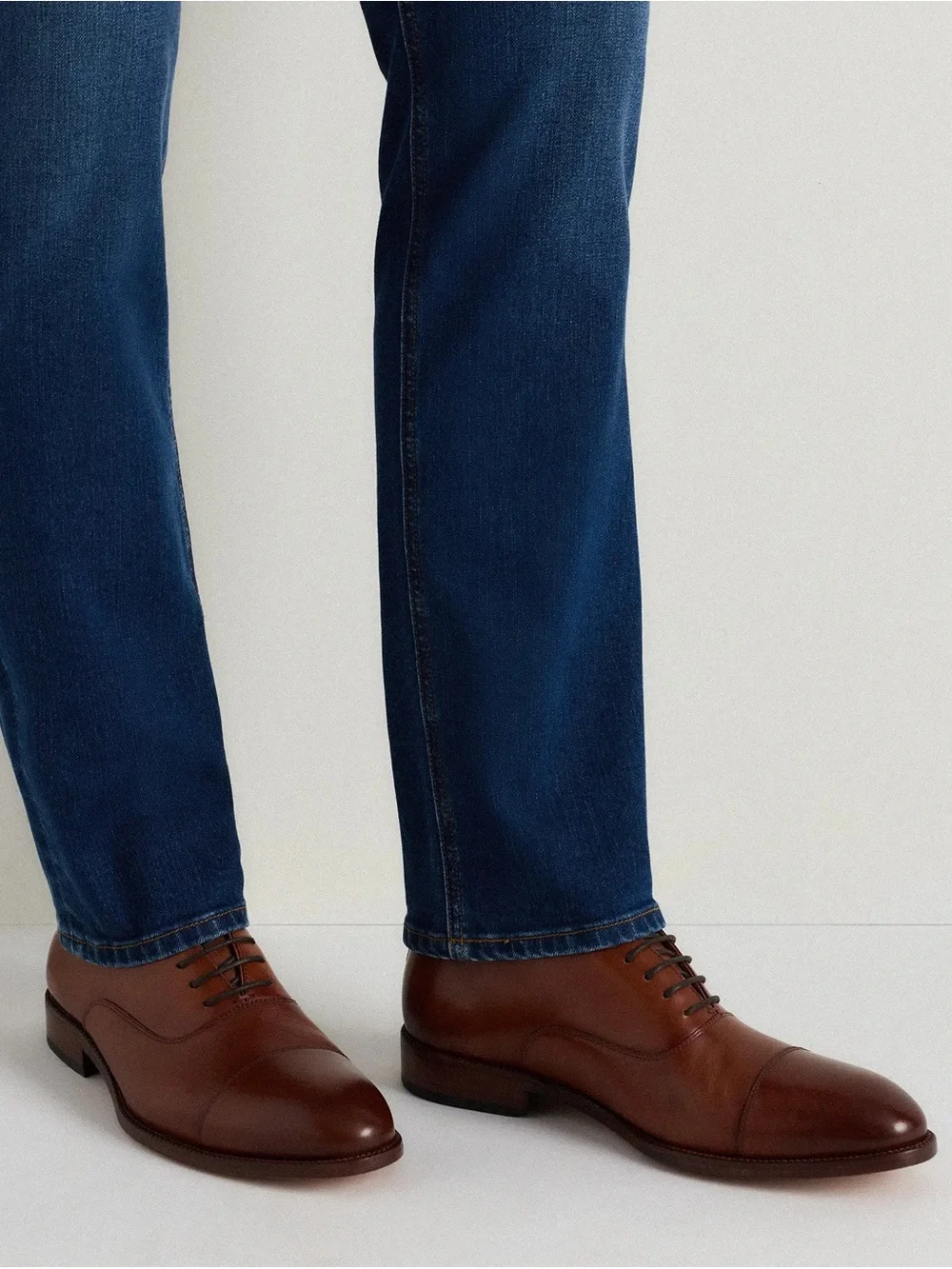 QUINCE NEW Men Italian Leather Cap Toe Oxford Cognac Shoes MENS - 10.5